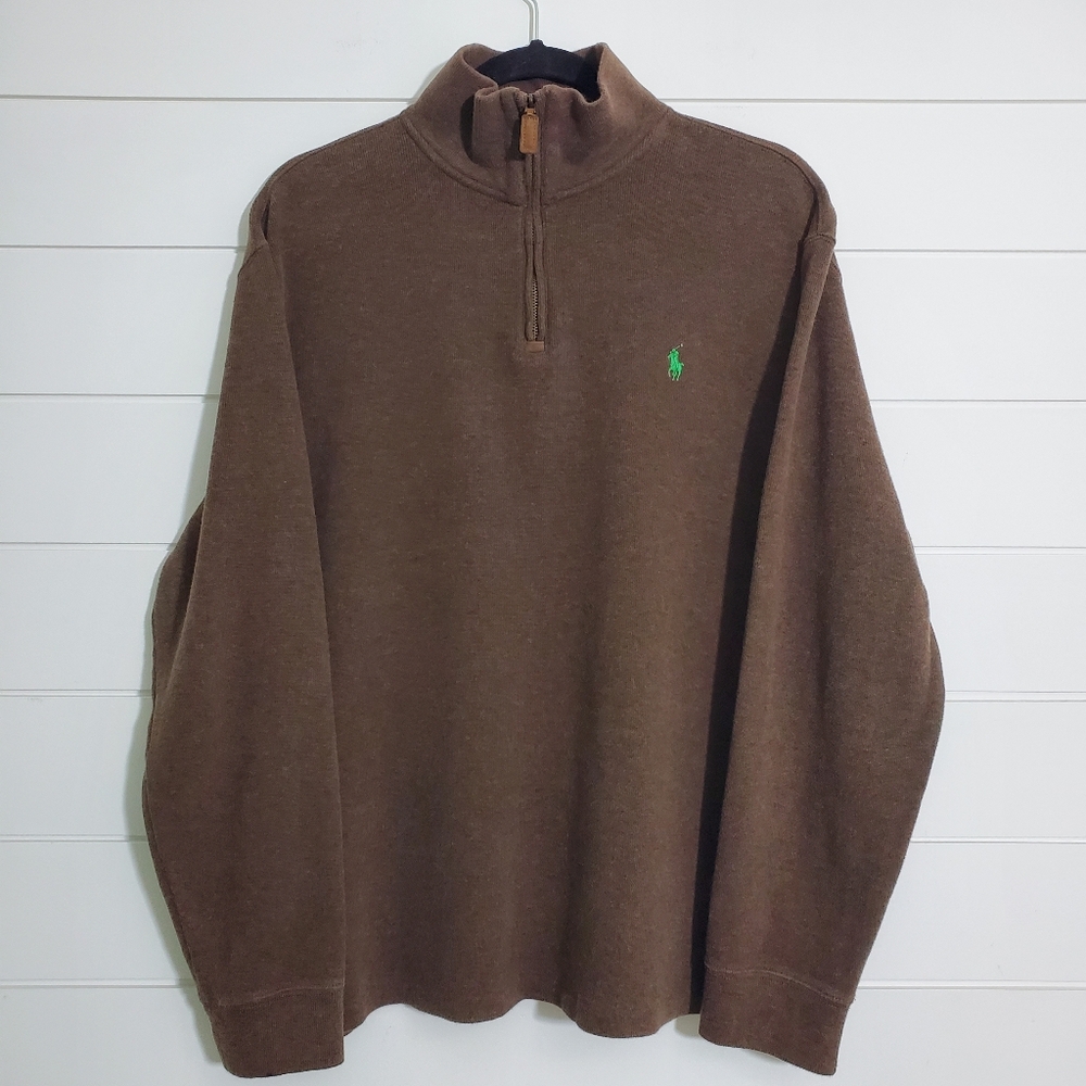 Polo Ralph Lauren Brown 1/4 Zipper‎ Pullover Sweater. Size: L